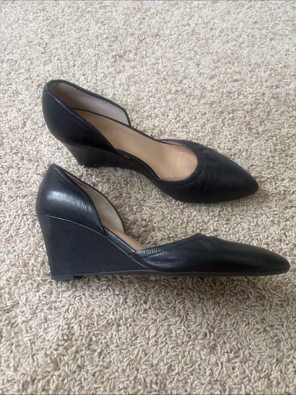 Franco Sarto Black Leather D'Orsay Wedge Heels